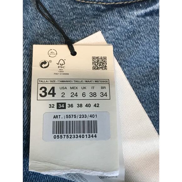 ZARA Authentic Denim TRF Light Wash Side Stripe Straight Cropped Jeans 2 - Picture 8 of 9